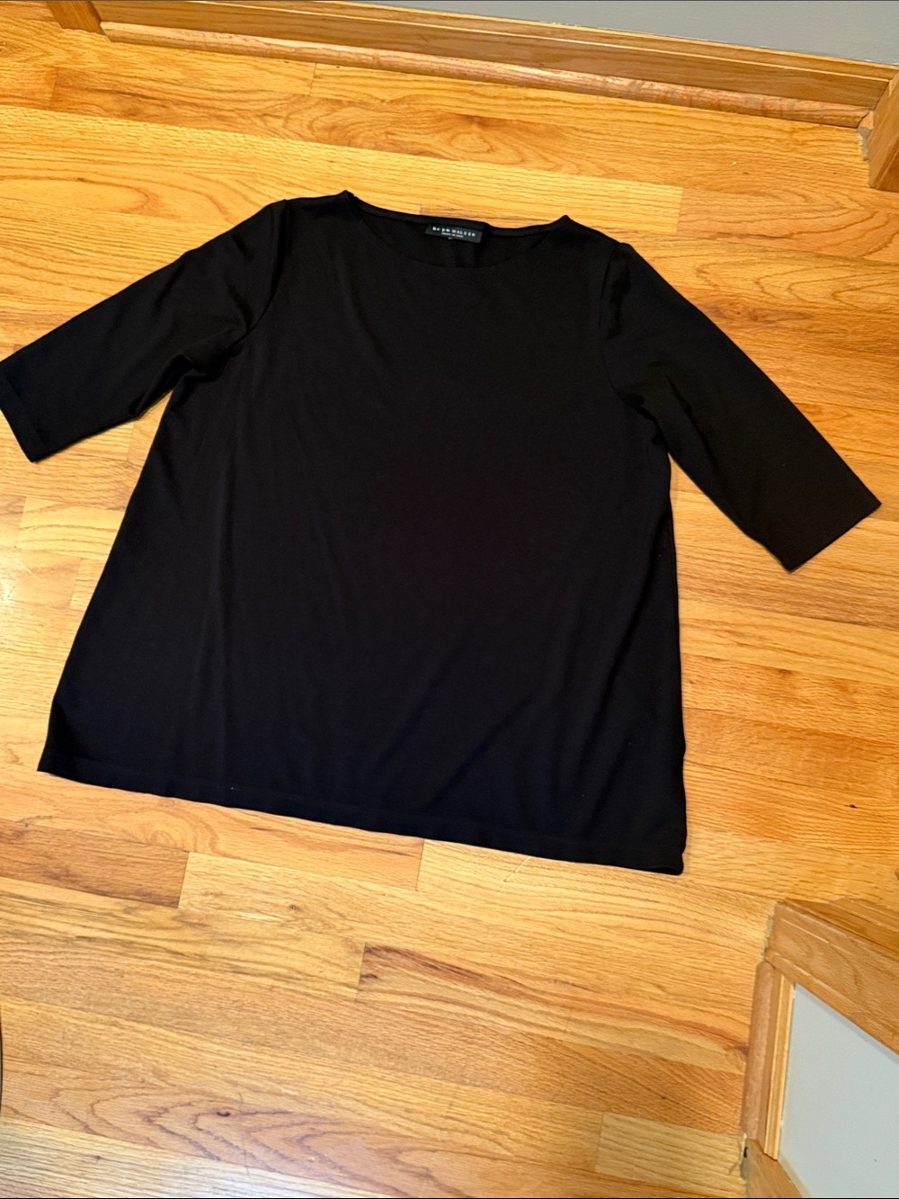 Bryn Walker Women's Large Black Elbow-Sleeve Crewneck Knit Top